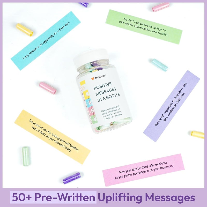 Musemory 50 Positive Messages in Bottle,Anxiety Relief Items, Stress Relief, Self Care Kit for Mediation,Positive Affirmation Gifts for Women, Self Care Kit for Mediation, Unique Health and Wellness Gifts - Image 5